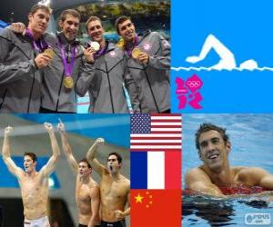Puzzle Πόντιουμ κολύμβηση αναμετάδοσης 4 x 200 μέτρων ανδρών freestyle, Ηνωμένες Πολιτείες, η Γαλλία και Κίνας - London 2012-